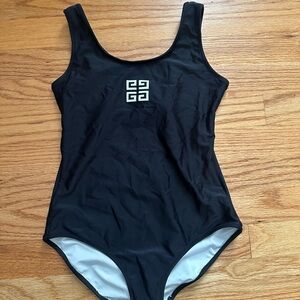 Givenchy Girls Black One-Piece Swimsuit with White Emblem